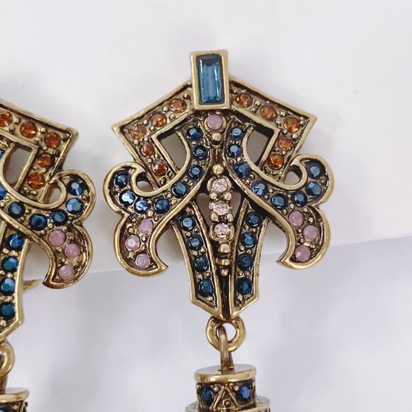 Signed Heidi Daus Gold Tone Crystal Pearl Drop Clip On Earrings VTG Swarovski? - Picture 13 of 17